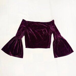 Off the shoulder burgundy velour bell sleeve crop top size Medium